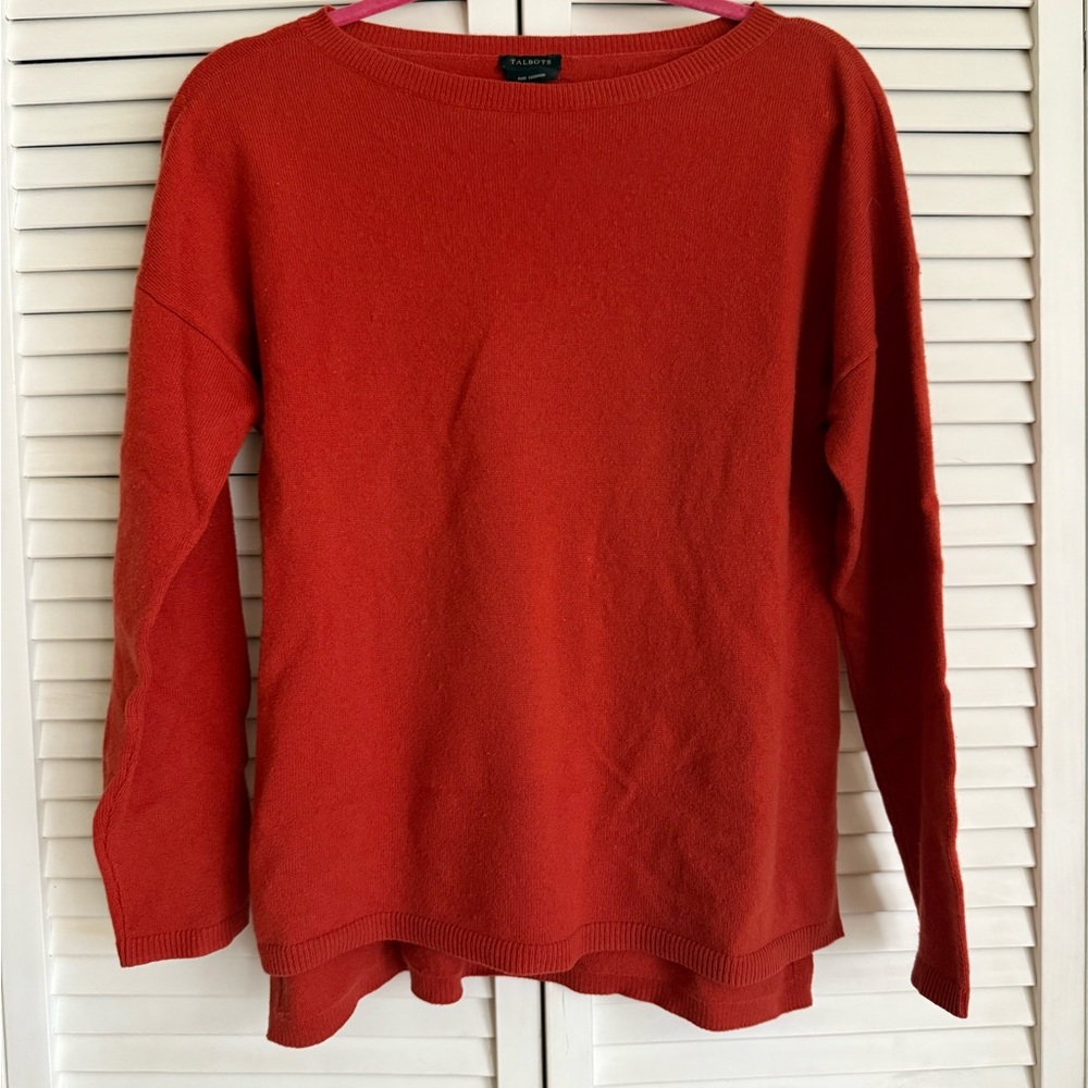 Talbots 100% Cashmere Sweater • Burnt Orange • Wide Crewneck • Size L